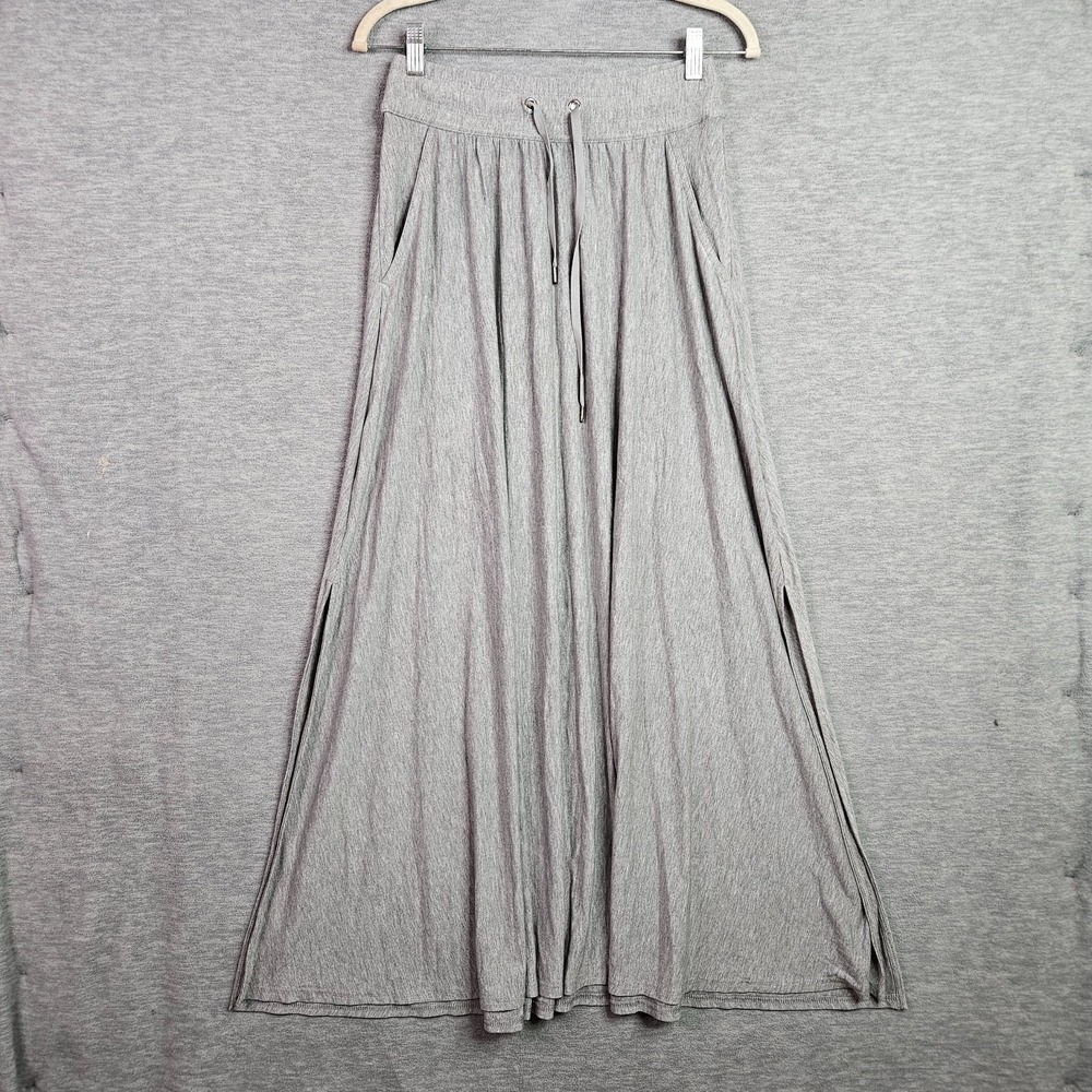Athleta Women Gray Maxi Skirt Size Medium Drawstring Side Slit
